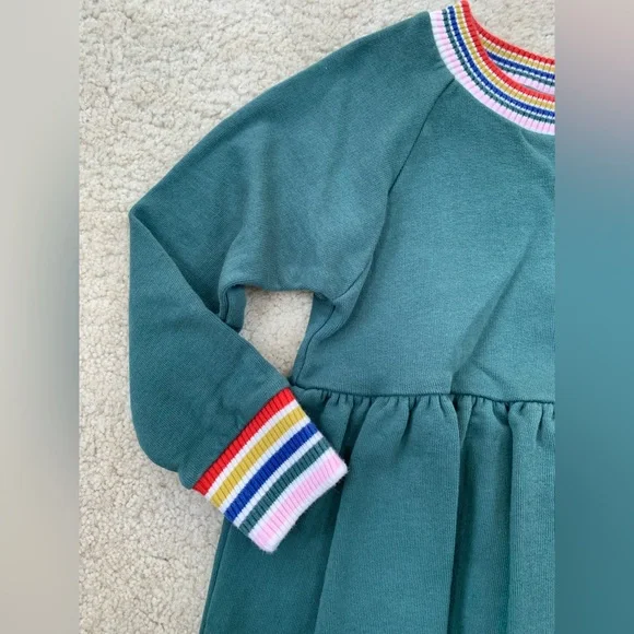 Hanna Andersson Size 90, 3T, Juniper Rainbow Cuff Knit Dress In French Terry - Picture 6 of 6